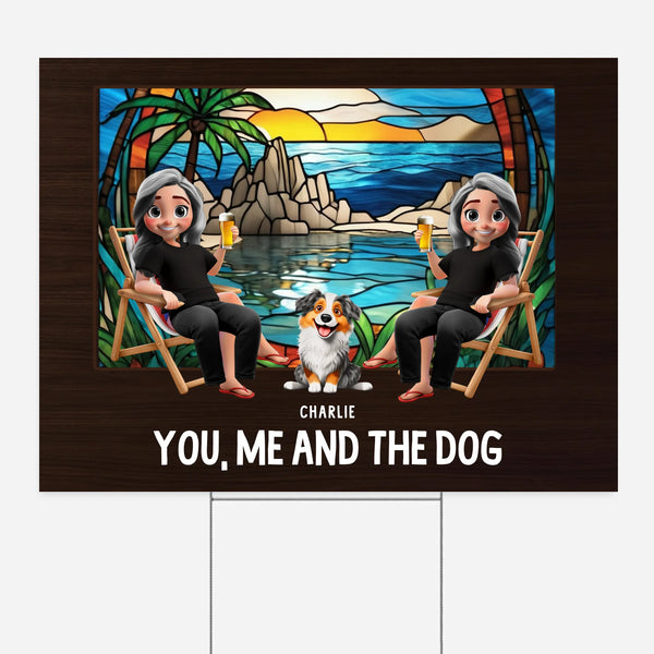 Beach You, Me And The Dogs - Personalized Window Hanging Suncatcher Ornament