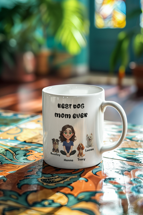 Custom Dog Mom White Glossy Mug, Personalize Pet Lover Mug