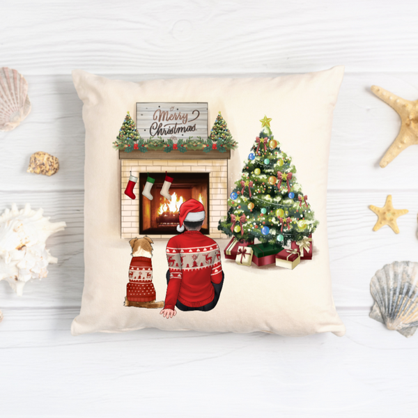 Custom Christmas Pillow, Personalized Dog & Owner Pillow